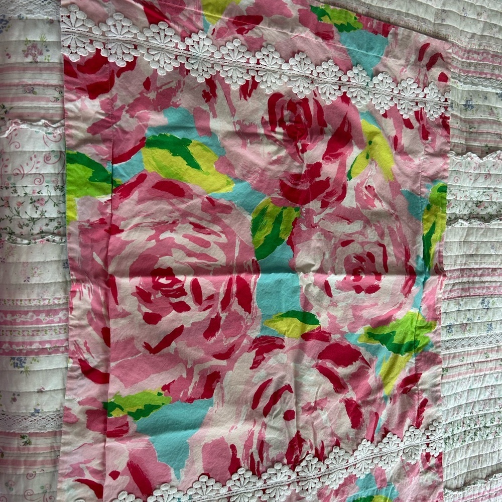 Garnet Hill Pink and Green Floral Lilly Pulitzer “First impressions” sham